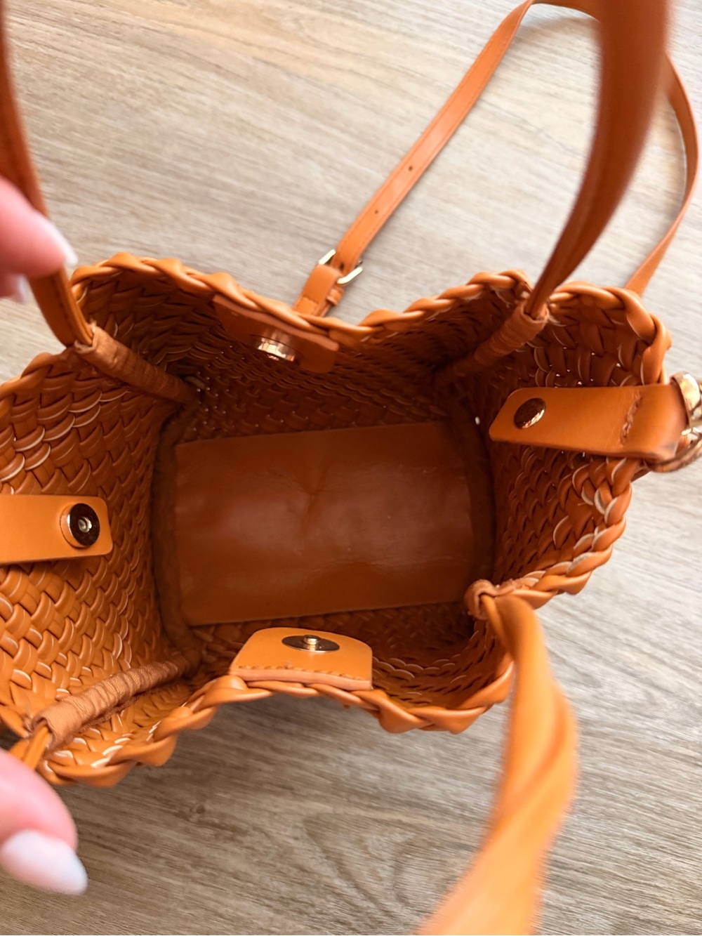 Anthropologie Woven Mini Tote in Cognac Orange - Picture 3 of 6